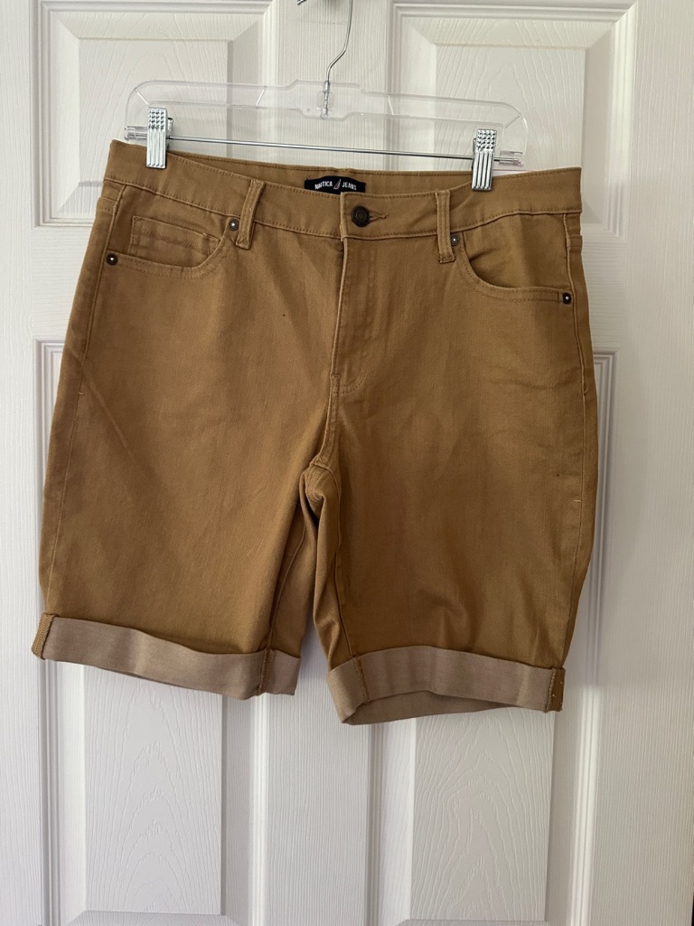 Nautica Jeans Rolled Cuff Chino Shorts in Camel Brown